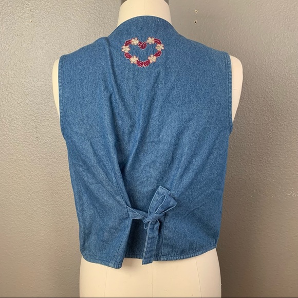 vintage Bobbie Brooks ugly Fall patchwork embroidered chambray button front vest - Picture 8 of 13